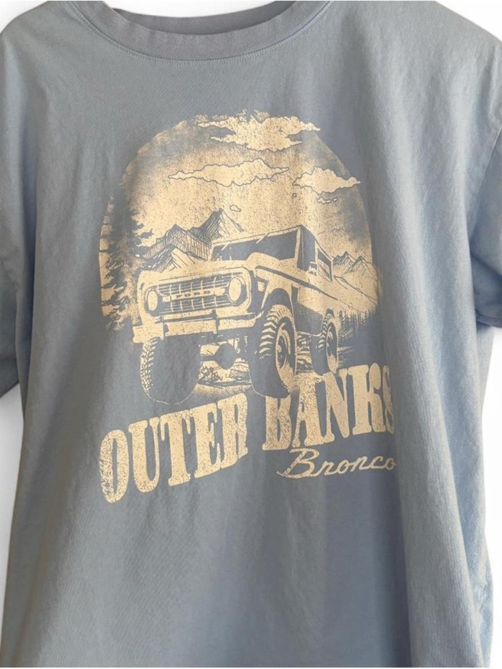 Ford Outer Banks Bronco Tee - Light Blue with Cream Graphic, Size Mens Large